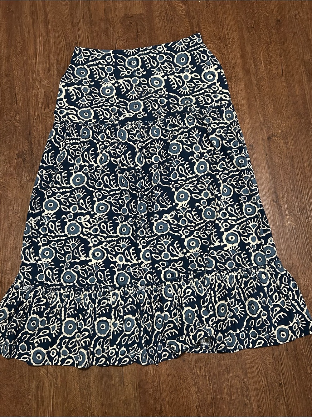 Women's Navy Blue Floral Tiered Cotton Maxi Skirt